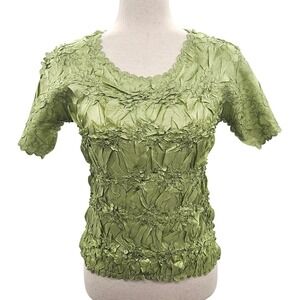 Origami Magic Scarf Lime Green Popcorn Texture Short Sleeve Top One Size